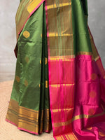 Olive Green and Magenta semi kanchipuram soft silk saree - PSSN182