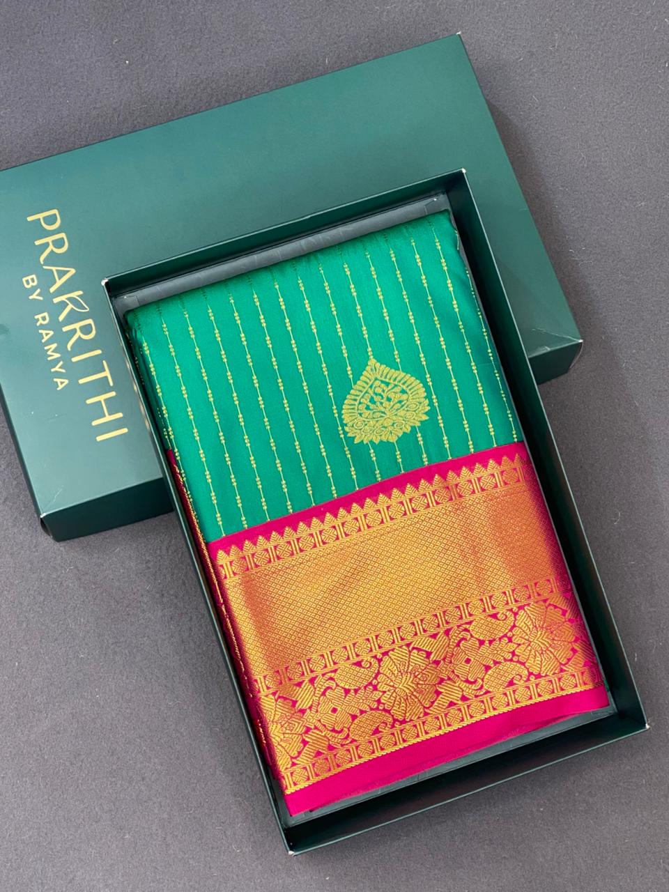 Green and rani pink kanchipuram silk saree- PSSR301