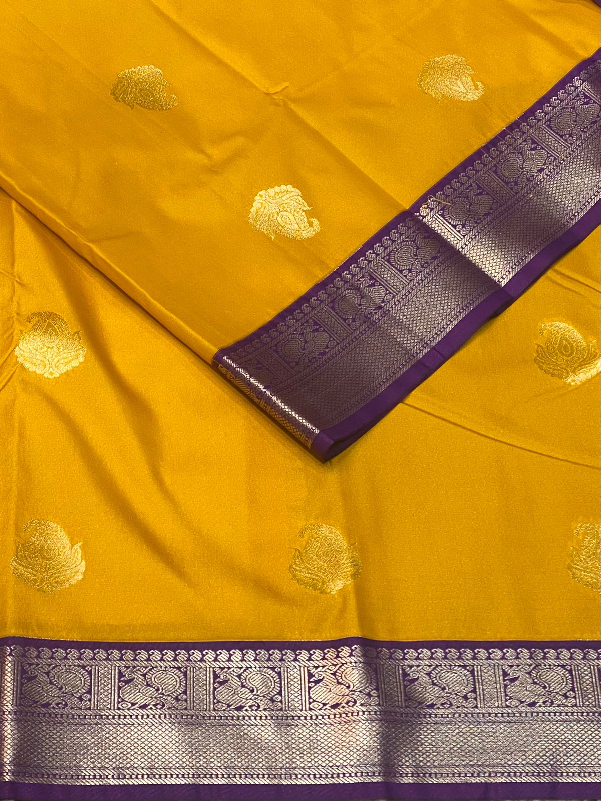 Yellow and Violet kanchipuram silk saree- PSSR303