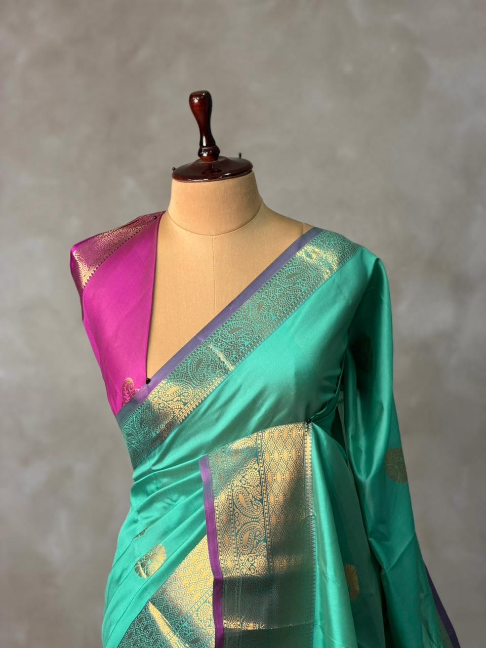 Aqua Green and Purple semi kanchipuram soft silk saree - PSSN183