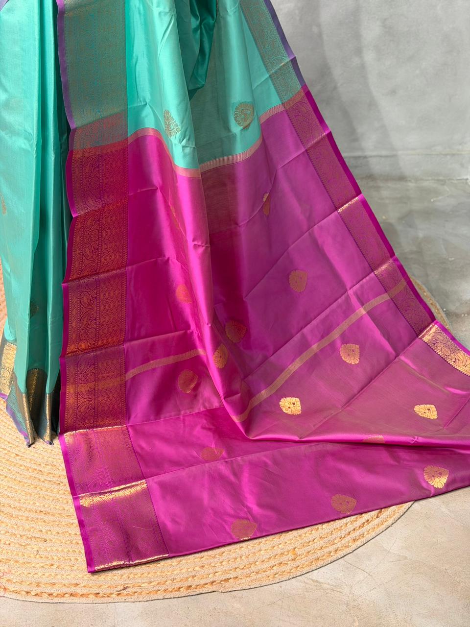 Aqua Green and Purple semi kanchipuram soft silk saree - PSSN183