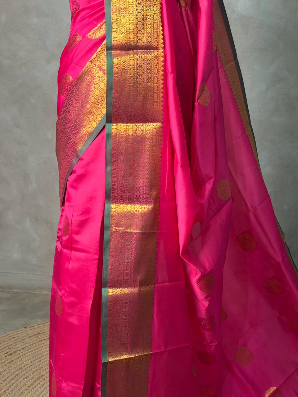 Rani Pink and Green semi kanchipuram soft silk saree - PSSN184