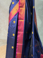 Dark Blue and magenta semi kanchipuram soft silk saree - PSSN178