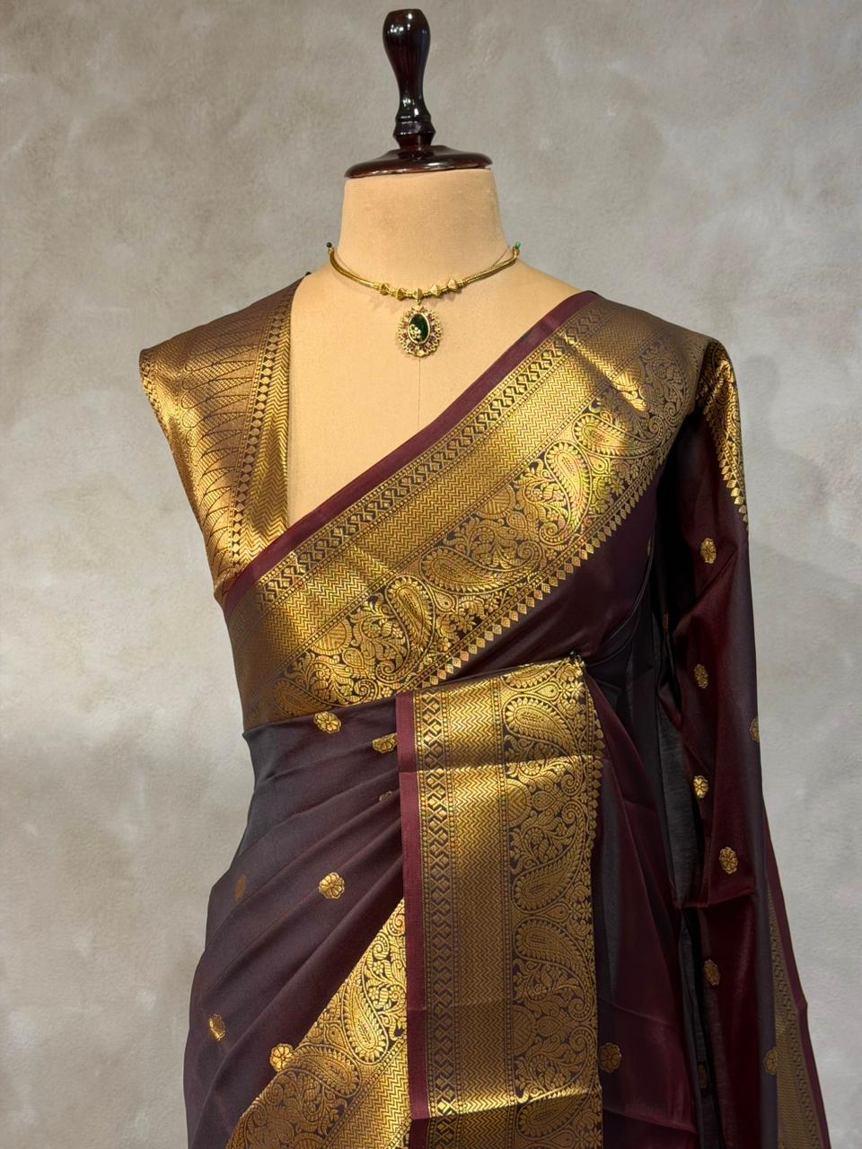 Peach and gold semi Banarasi silk saree -RUK45-IH
