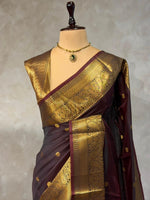 Peach and gold semi Banarasi silk saree -RUK45-IH