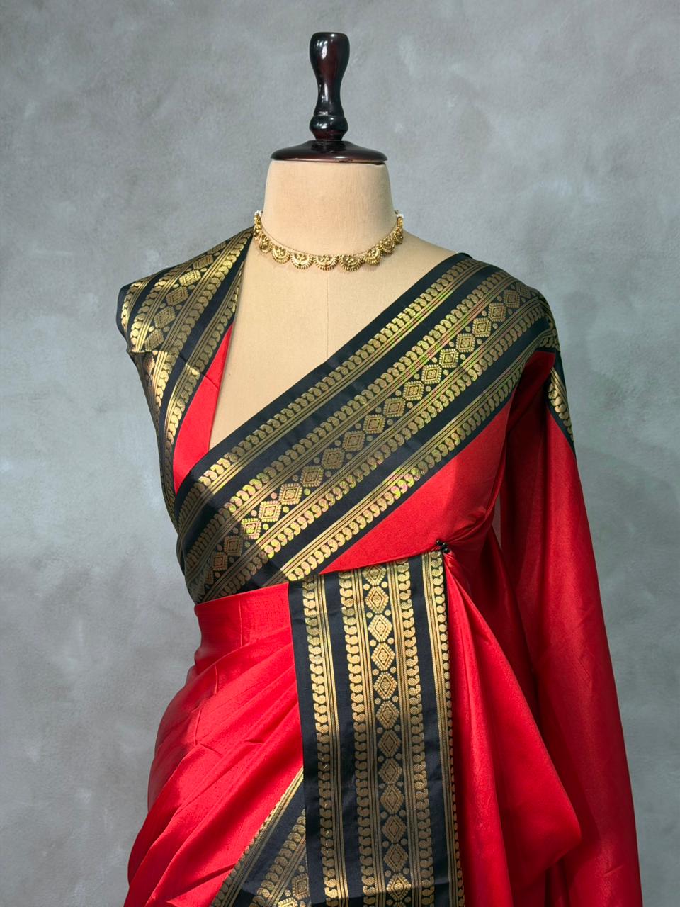 Red and Black Banarasi silk saree -MPS44
