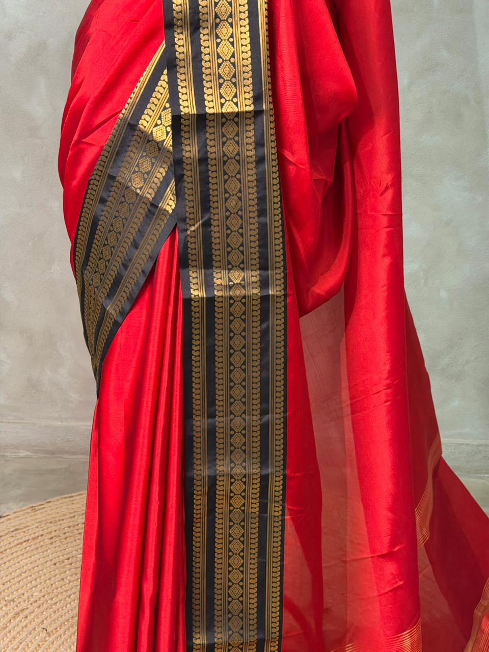 Red and Black Banarasi silk saree -MPS44