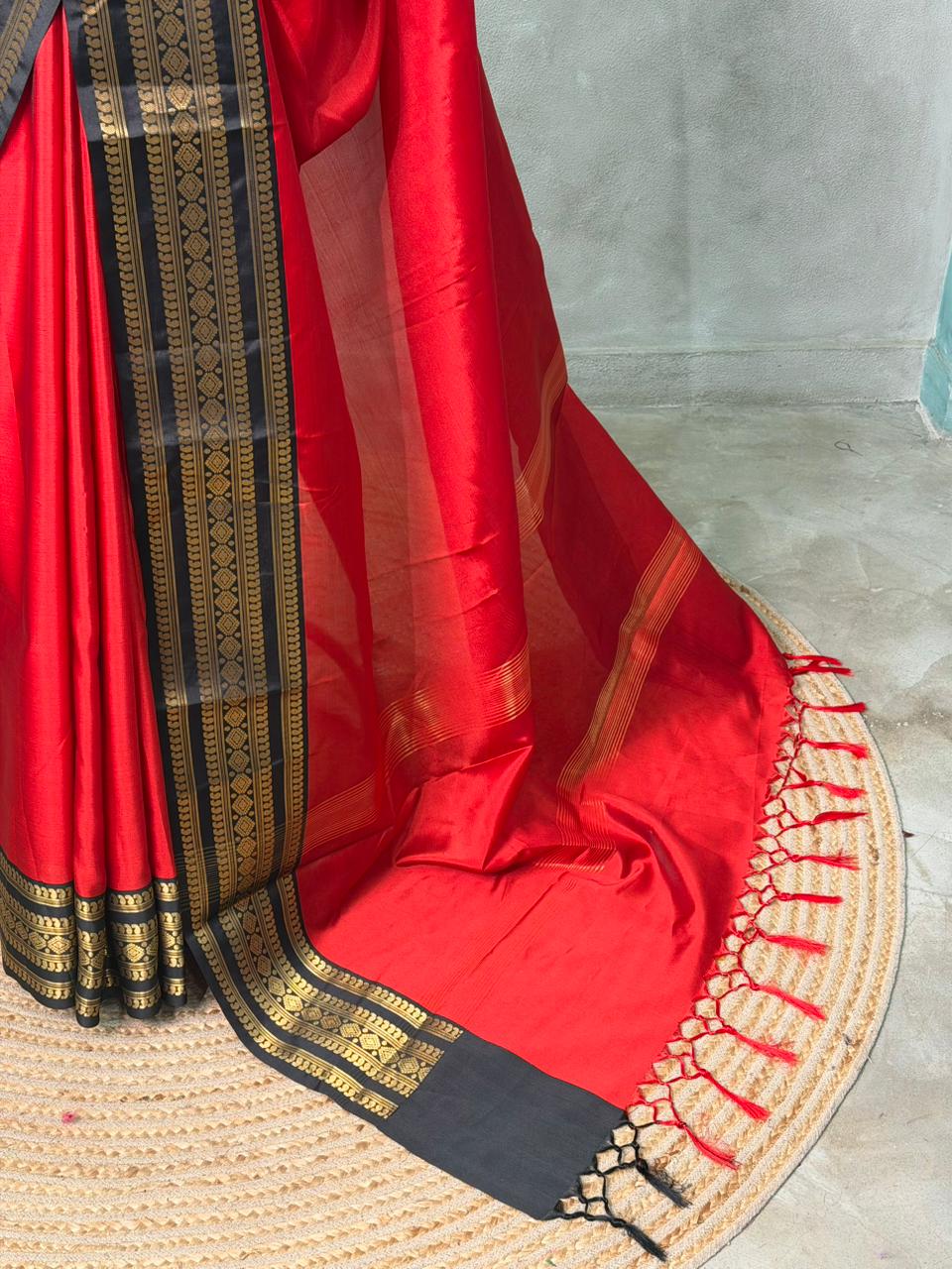 Red and Black Banarasi silk saree -MPS44