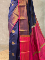 Navy Blue and Magenta semi kanchipuram soft silk saree - PSSN185