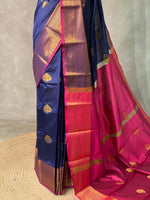 Navy Blue and Magenta semi kanchipuram soft silk saree - PSSN185