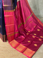 Navy Blue and Magenta semi kanchipuram soft silk saree - PSSN185