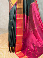 Bottle Green and Magenta semi kanchipuram soft silk saree - PSSN188