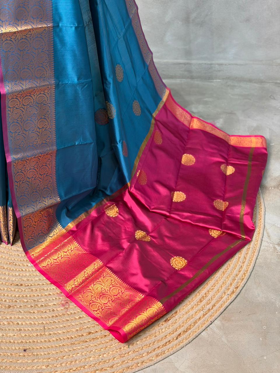 Blue and Magenta semi kanchipuram soft silk saree - PSSN189