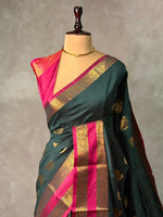 Bottle green and Magenta semi kanchipuram soft silk saree - PSSN191