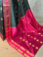 Bottle green and Magenta semi kanchipuram soft silk saree - PSSN191