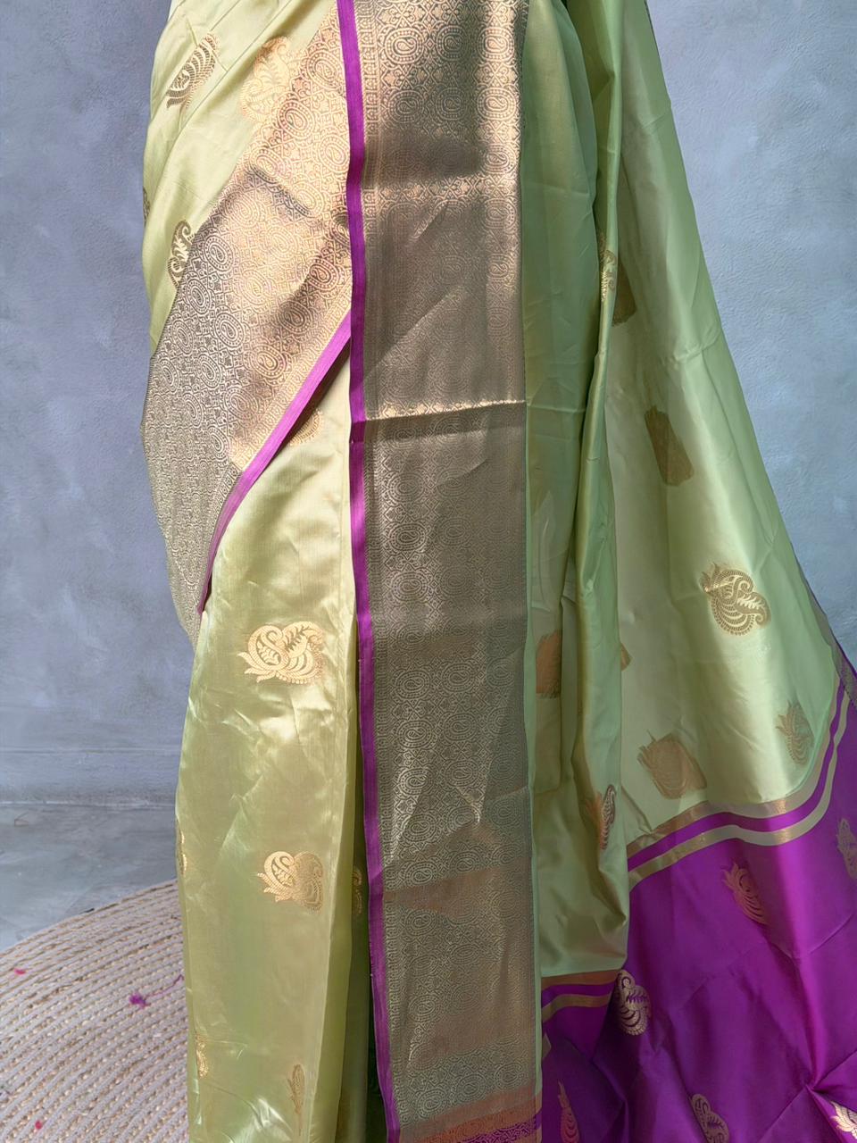 Pastal green and Magenta semi kanchipuram soft silk saree - PSSN192