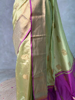 Pastal green and Magenta semi kanchipuram soft silk saree - PSSN192