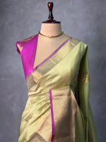 Pastal green and Magenta semi kanchipuram soft silk saree - PSSN192