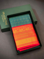 Peacock blue and Red kanchipuram silk saree- PSSR312