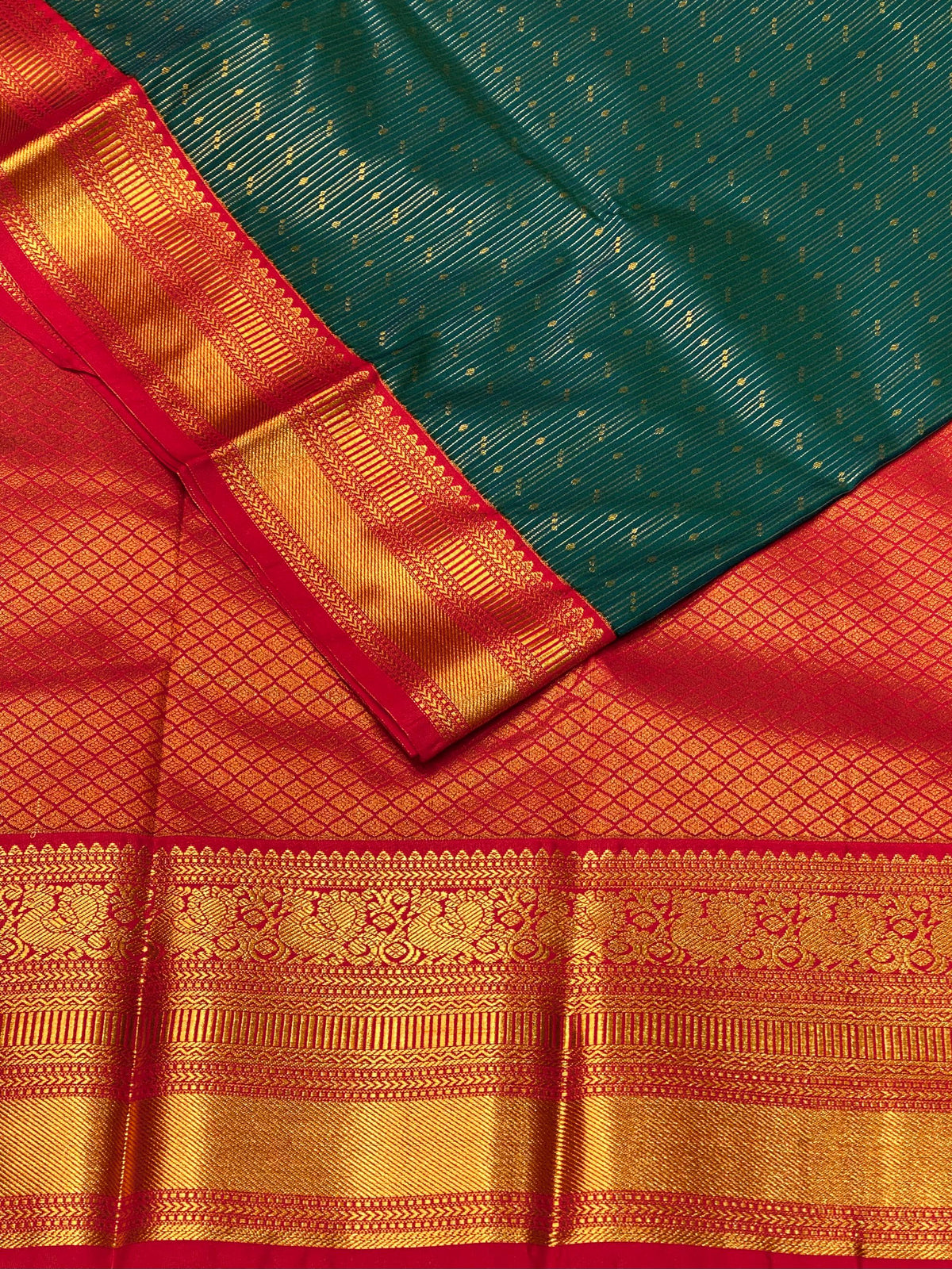 Peacock blue and Red kanchipuram silk saree- PSSR312