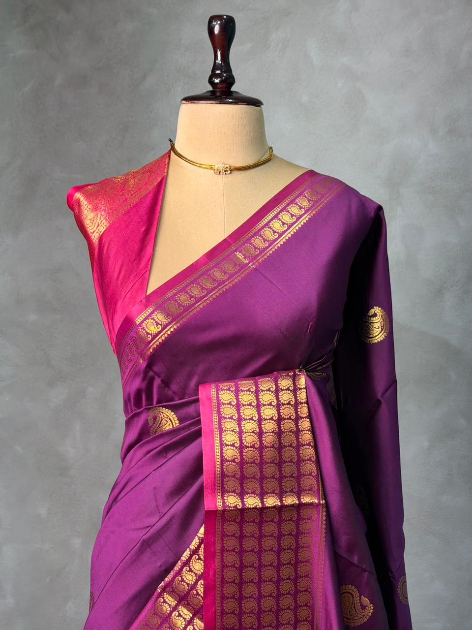 Wine and Magenta semi kanchipuram soft silk saree - PSSN193