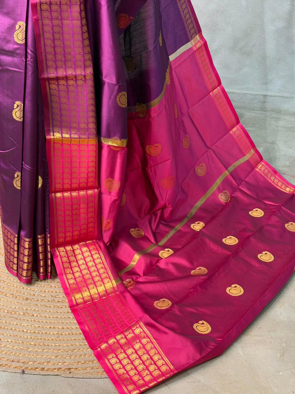 Wine and Magenta semi kanchipuram soft silk saree - PSSN193