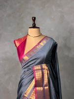 Grey and Magenta semi kanchipuram soft silk saree - PSSN195