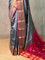 Grey and Magenta semi kanchipuram soft silk saree - PSSN195