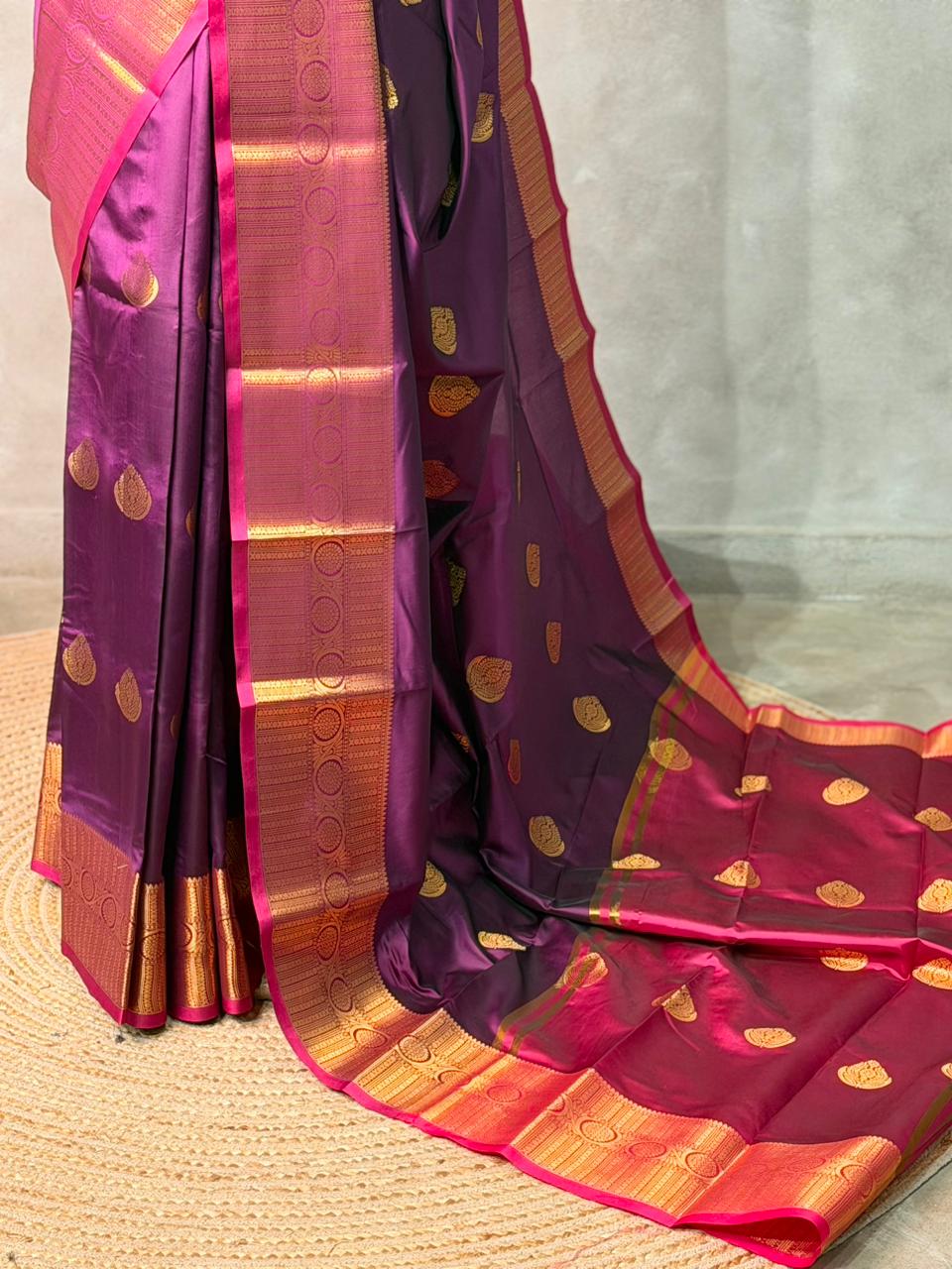 Wine and Magenta semi kanchipuram soft silk saree - PSSN196