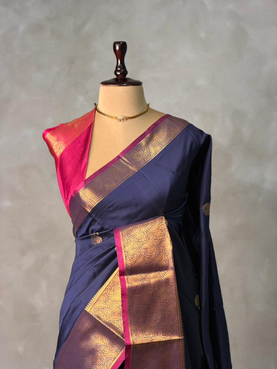 Blue and Magenta semi kanchipuram soft silk saree - PSSN197