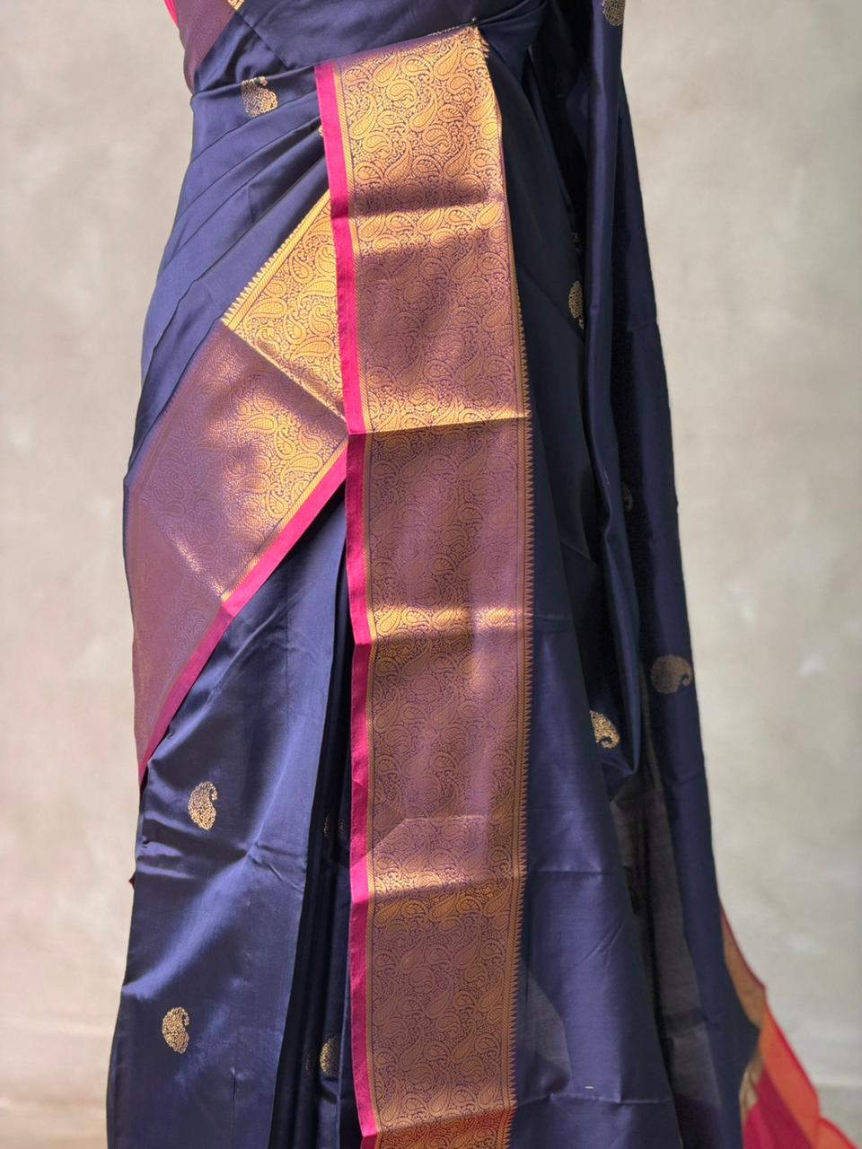 Blue and Magenta semi kanchipuram soft silk saree - PSSN197
