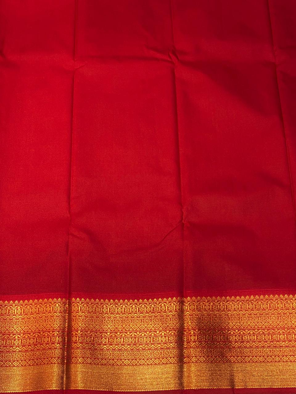 Lime Green ad Red kanchipuram silk saree- PSSR314