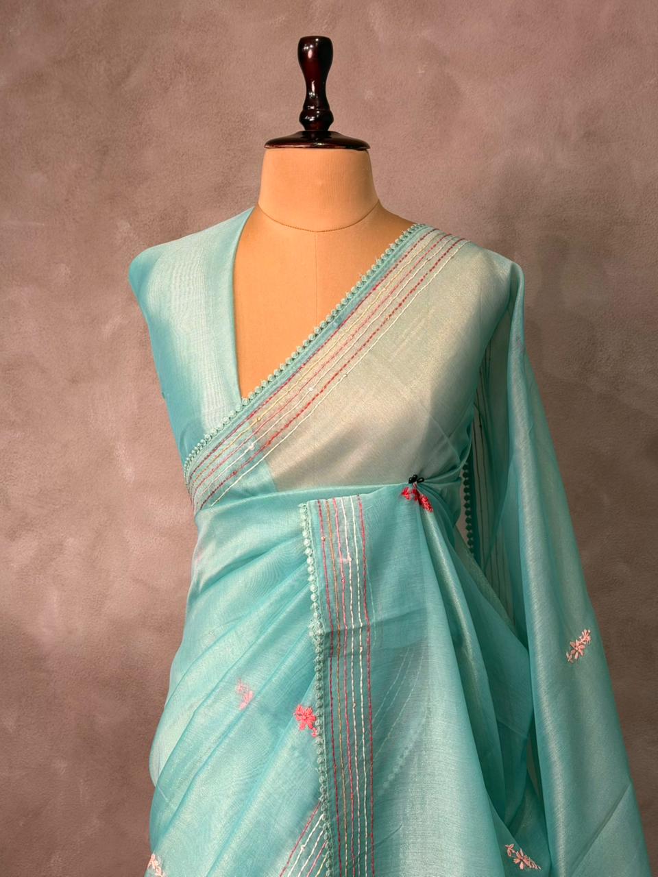 Blue Tissue Organza Silk saree silk saree- PBR2