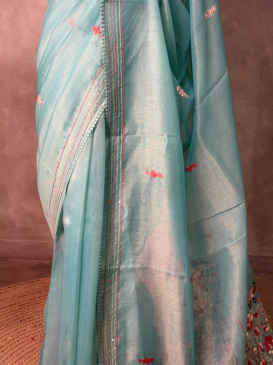 Blue Tissue Organza Silk saree silk saree- PBR2