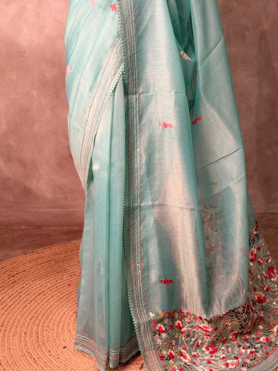 Blue Tissue Organza Silk saree silk saree- PBR2