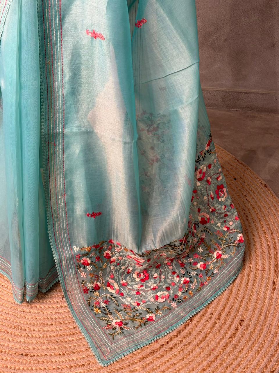 Blue Tissue Organza Silk saree silk saree- PBR2