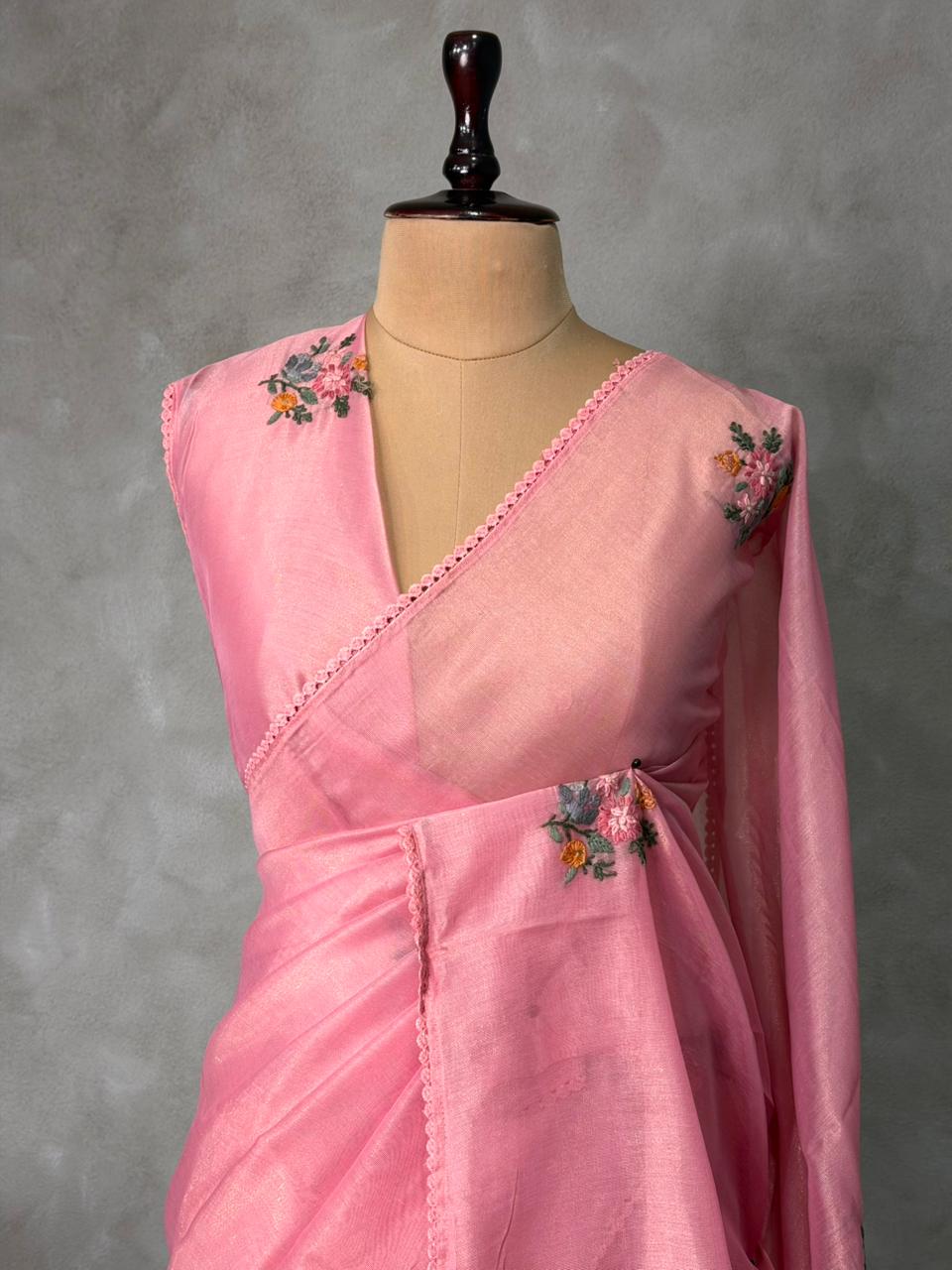Pink Tissue Organza Silk saree- PBR2B