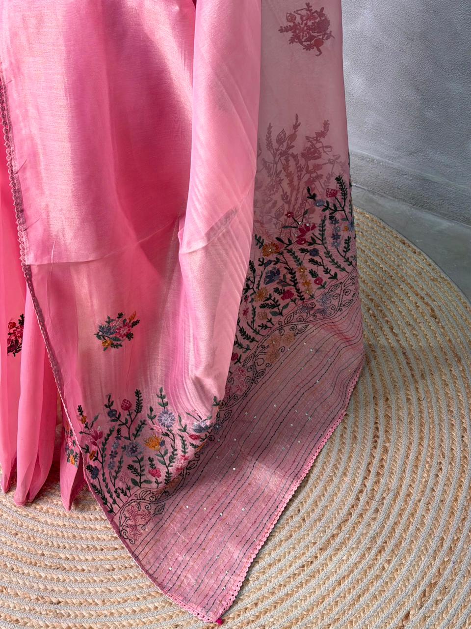 Pink Tissue Organza Silk saree- PBR2B