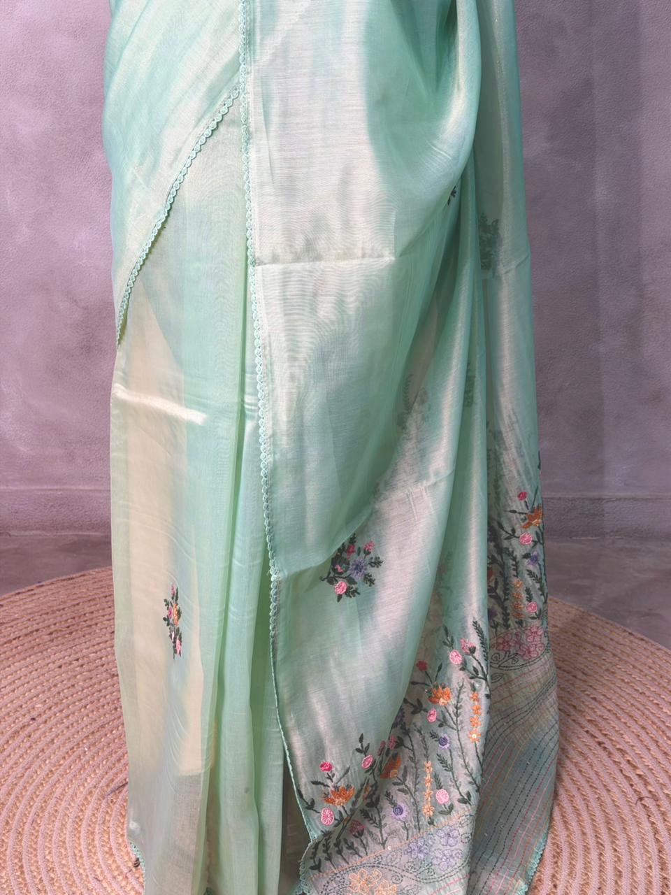 Pastal green Tissue Organza Silk saree- PBR2D