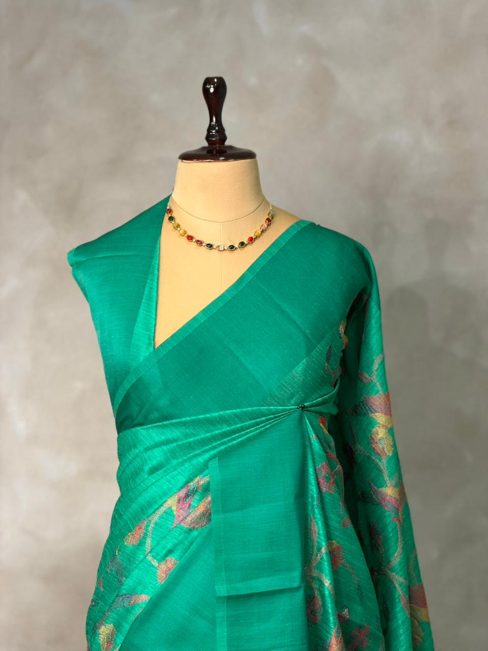 Peacock Green jute silk saree- PBR1