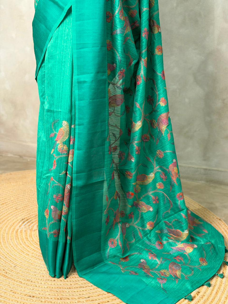 Peacock Green jute silk saree- PBR1