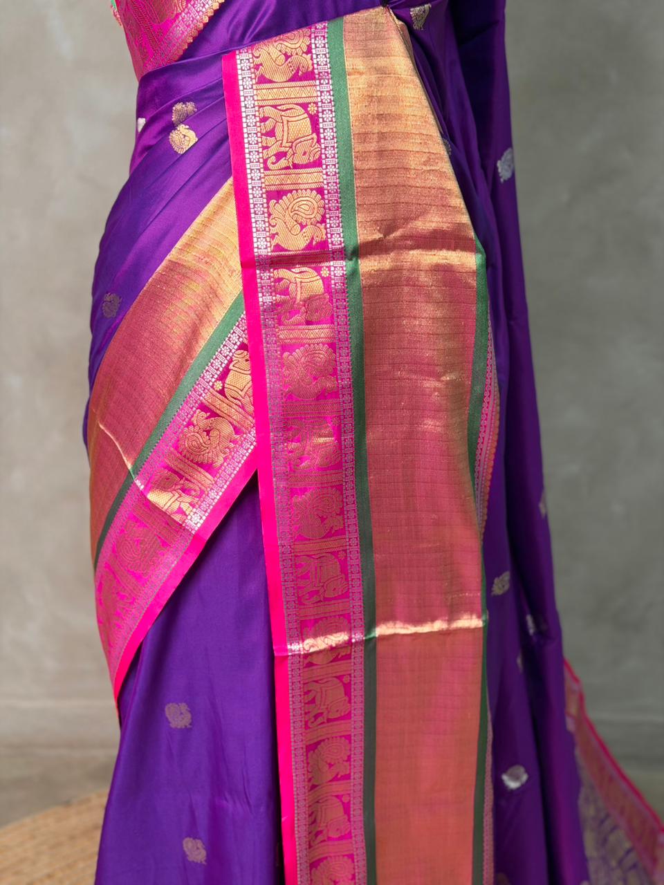 Bluish violet and Magent silk saree -BSP27