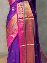Bluish violet and Magent silk saree -BSP27