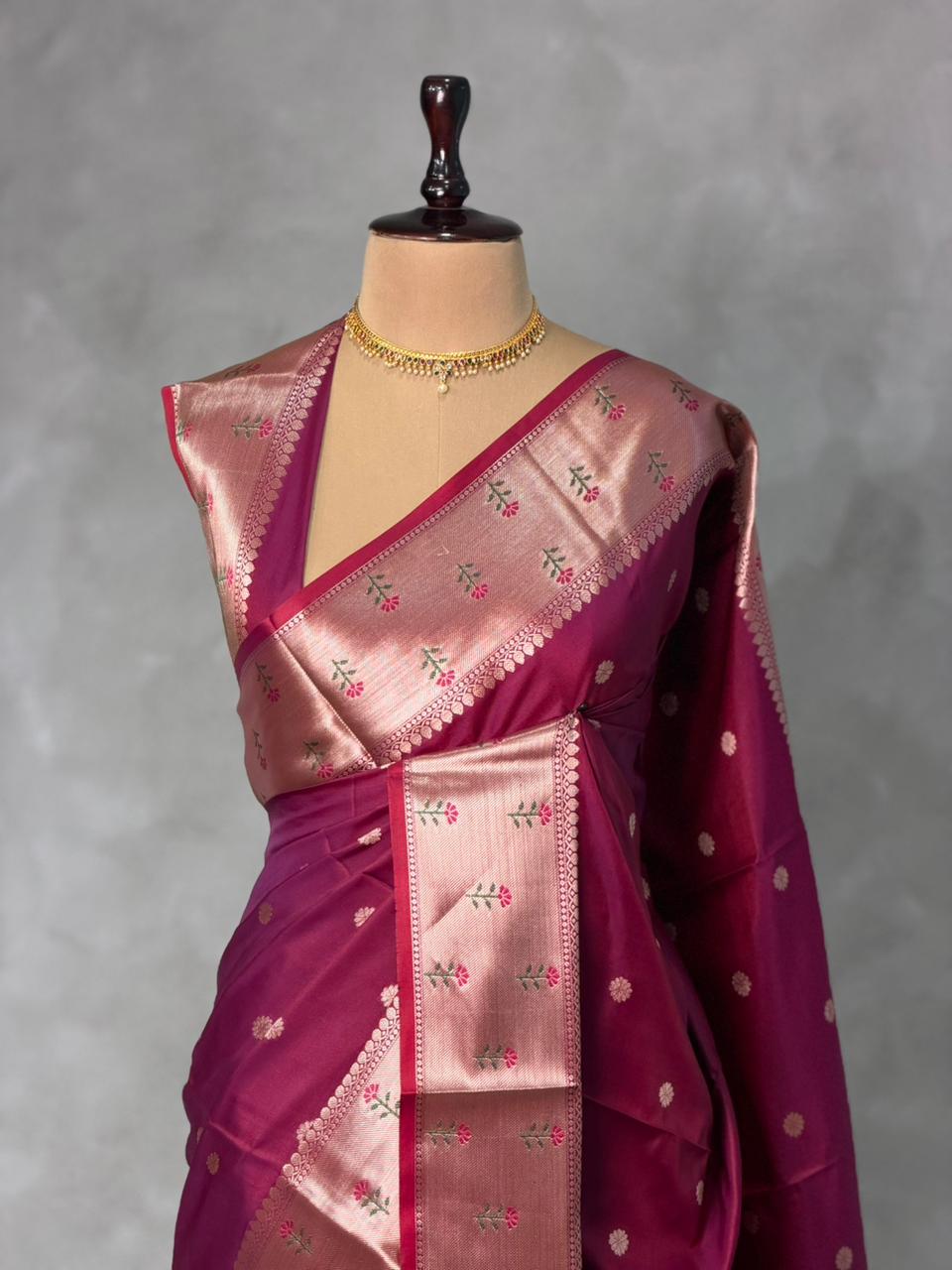 Dark Wine Banarasi silk saree -PIH61B