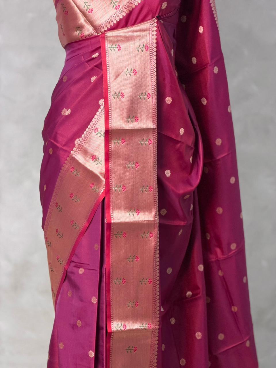 Dark Wine Banarasi silk saree -PIH61B