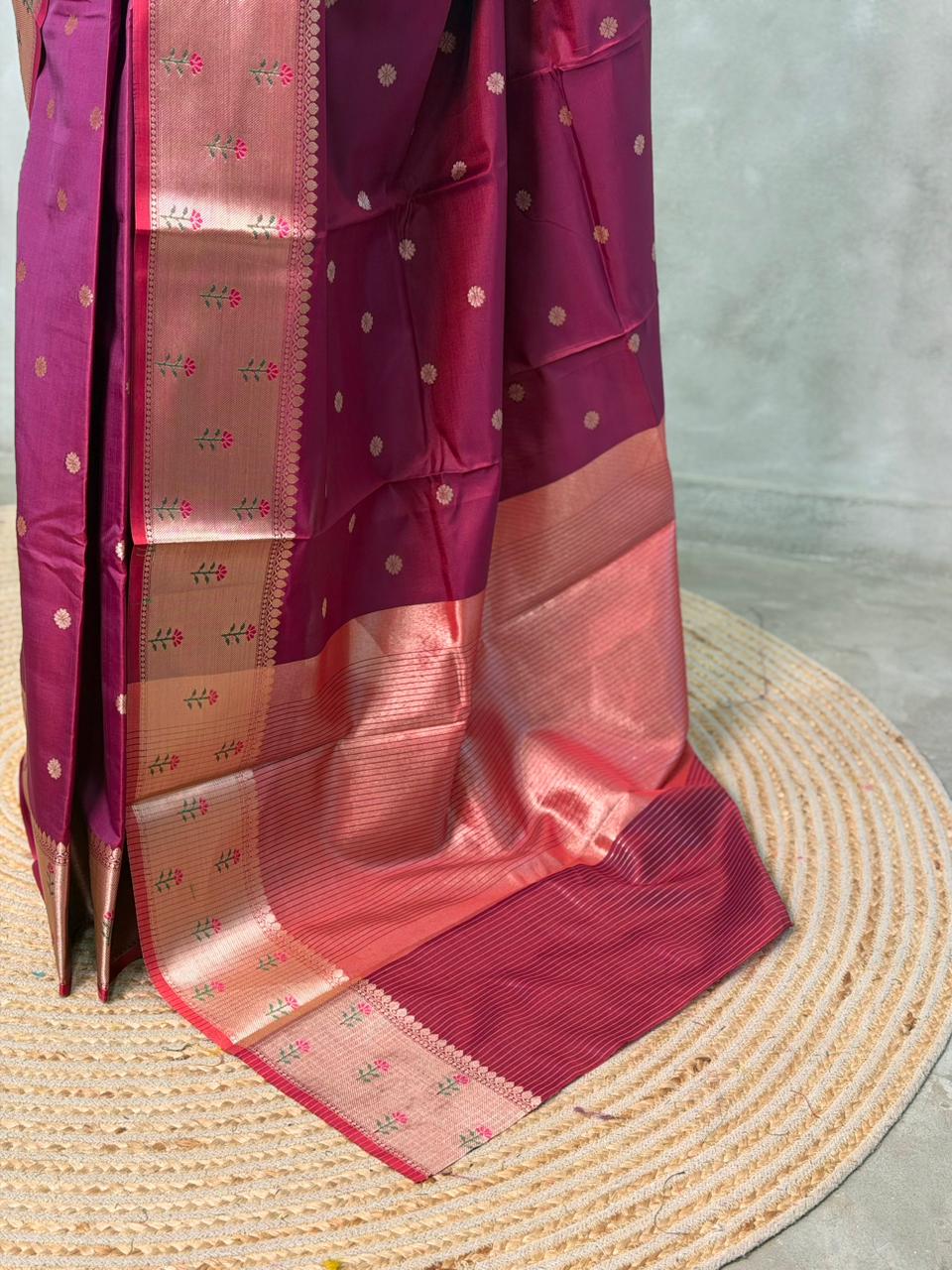 Dark Wine Banarasi silk saree -PIH61B