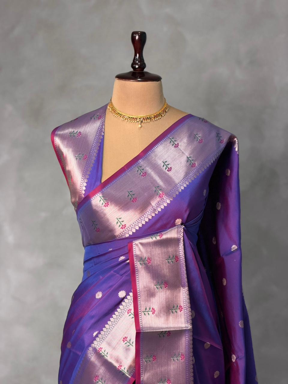 Bluish Violet Banarasi silk saree -PIH61C