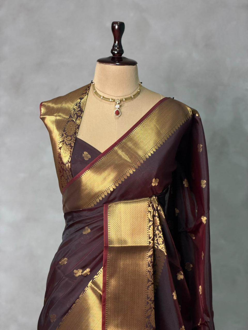 Brown Banarasi silk saree -PIH65