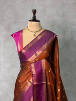 Rust Orange and Purple Banarasi silk saree -PIH67
