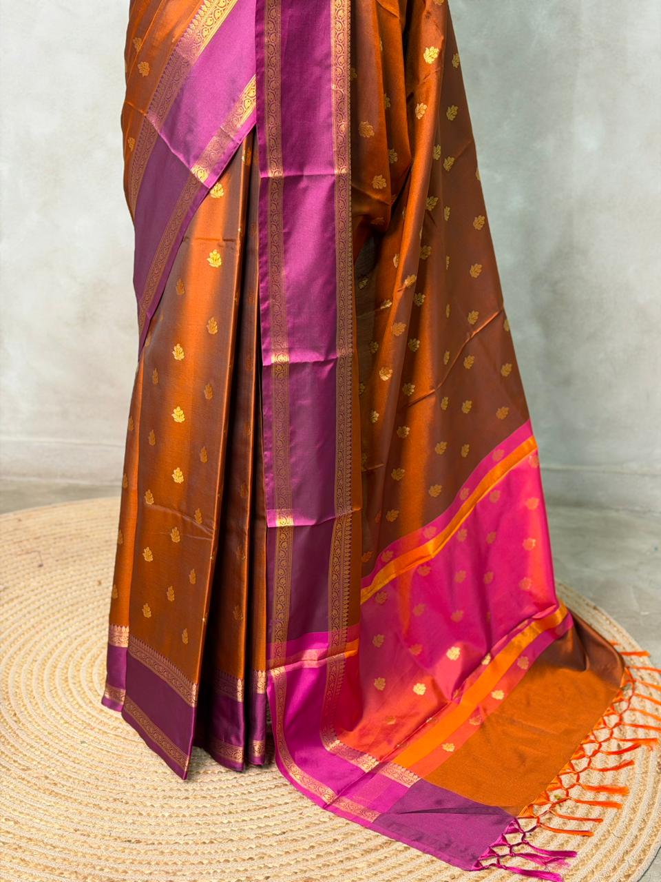 Rust Orange and Purple Banarasi silk saree -PIH67